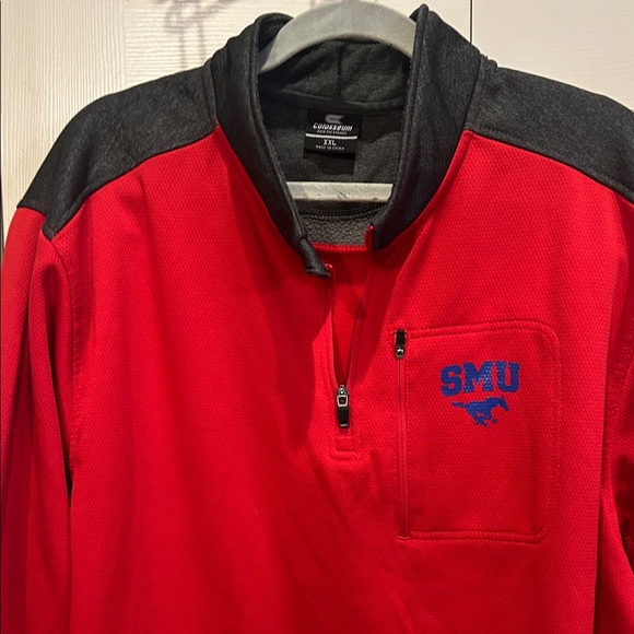 SMU Red and Black Men's Quarter-Zip Sweatshirt - Picture 4 of 7